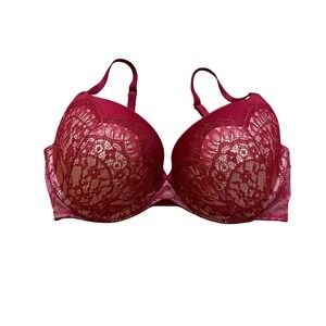 Victoria's Secret Push-Up Bra Women Red Excellent Floral Lace Underwire SIZE 34C